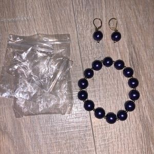 NWT Garold C Miller Navy blue beaded bracelet & earrings set